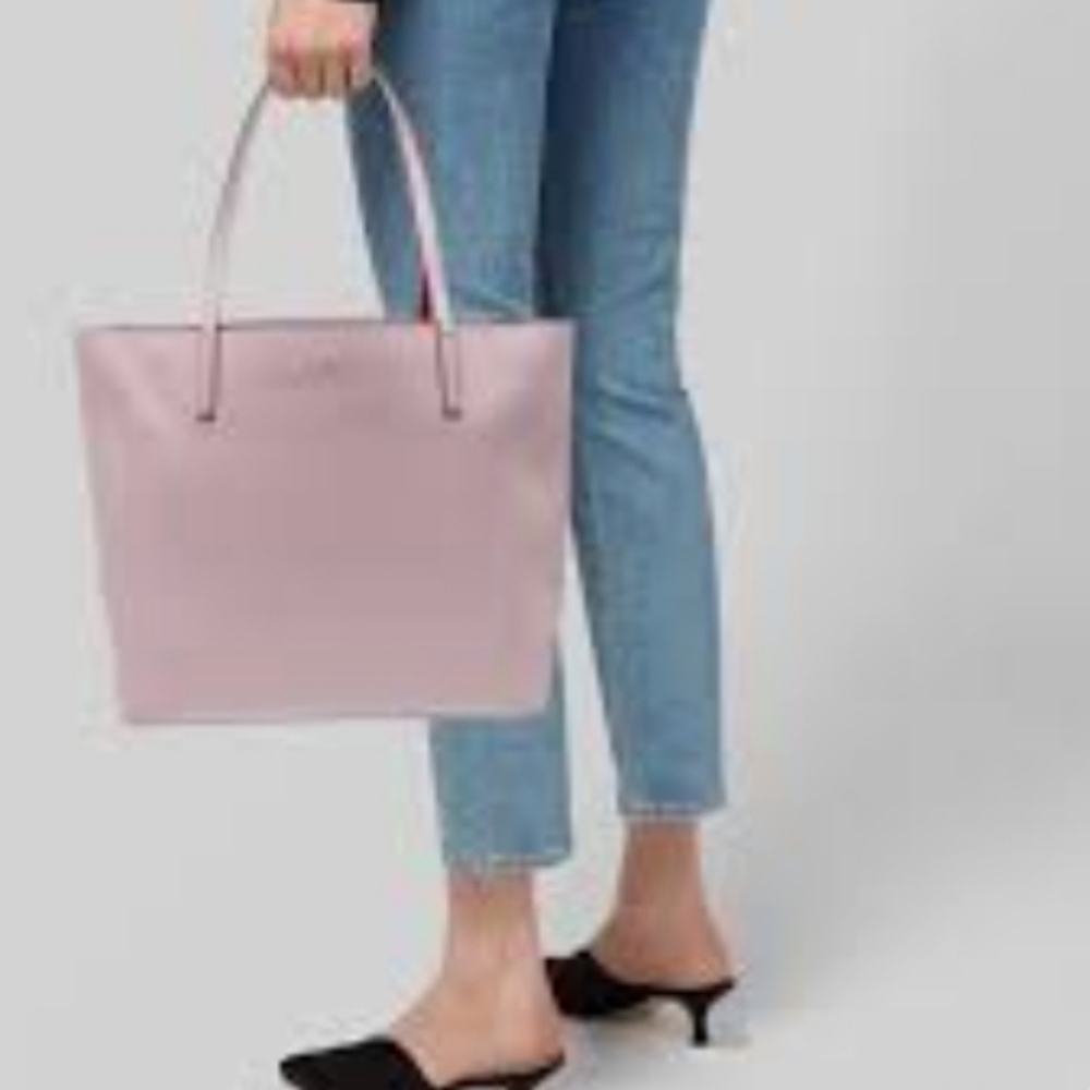 Kate Spade Light Pink ExLarge Leather Tote Bag#makeup Inside